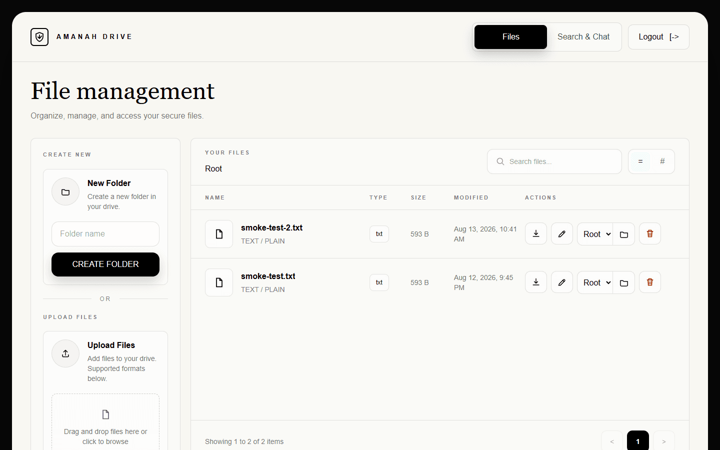 Amanah Drive file management dashboard